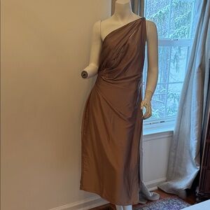 BHLDN - Anthropologie One-Shoulder Dress in Rich Gold/Tan